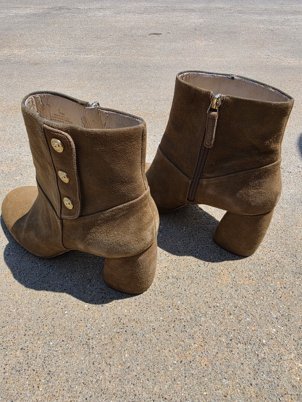 Nine West Tom Brown Suede Ankle Booties Women's Size 10M Block Heel Zip Boots - Picture 3 of 7